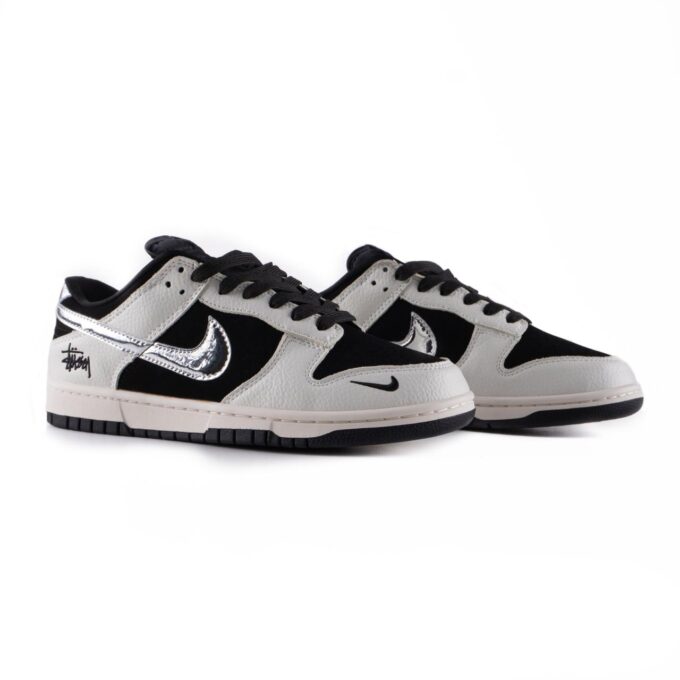 Nike SB Dunk Low x Stussy Black White Metallic - Зображення 3