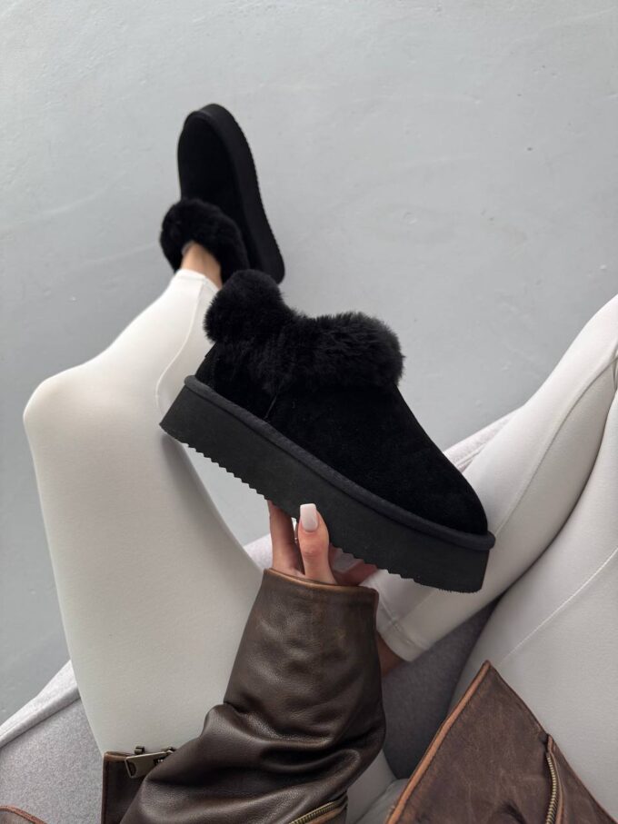 Ugg Fur Slippers Black Suede