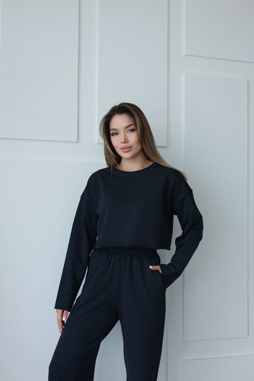 Жіночий костюм кроп-світшот та прямі штани 091с3т - Зображення 5