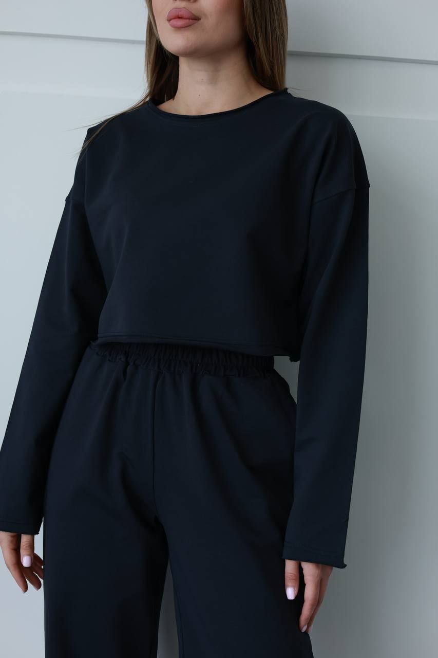 Жіночий костюм кроп-світшот та прямі штани 091с3т - Зображення 7