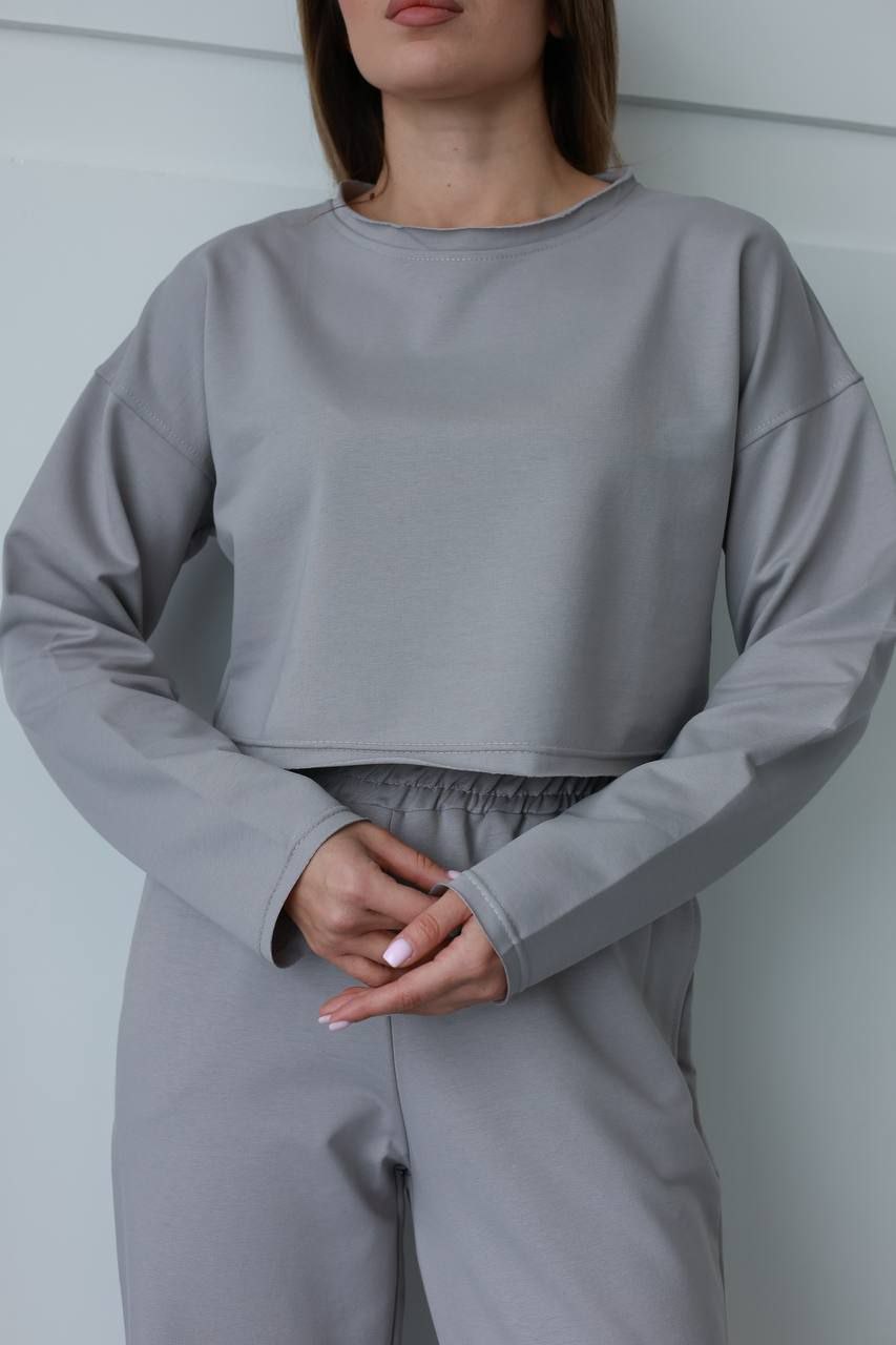 Жіночий костюм кроп-світшот та прямі штани 0987т - Зображення 6